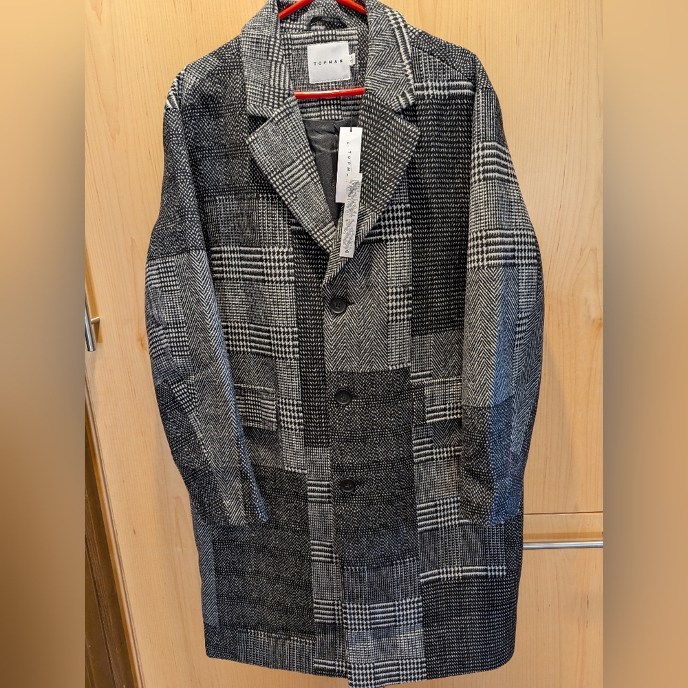 NWT Topman Mixed Pattern Wool Topcoat - M